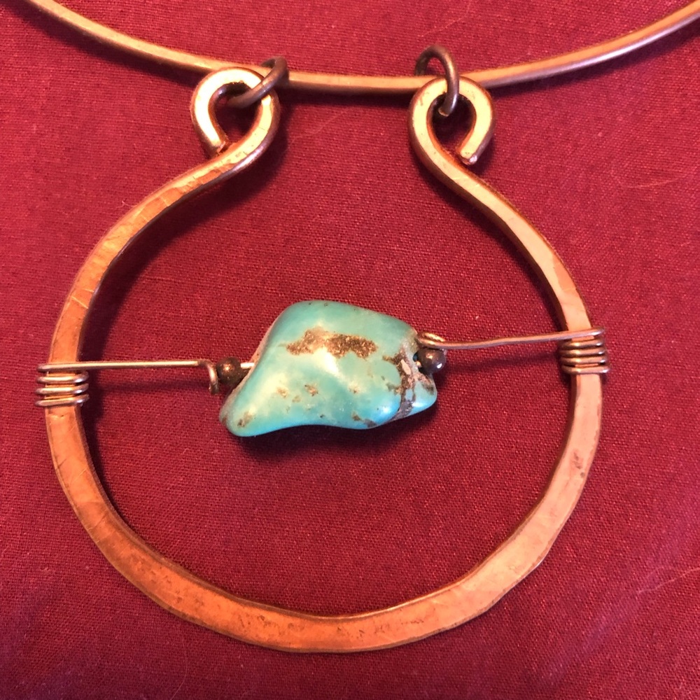 Turquoise colored stone and Copper Pendant Necklace
